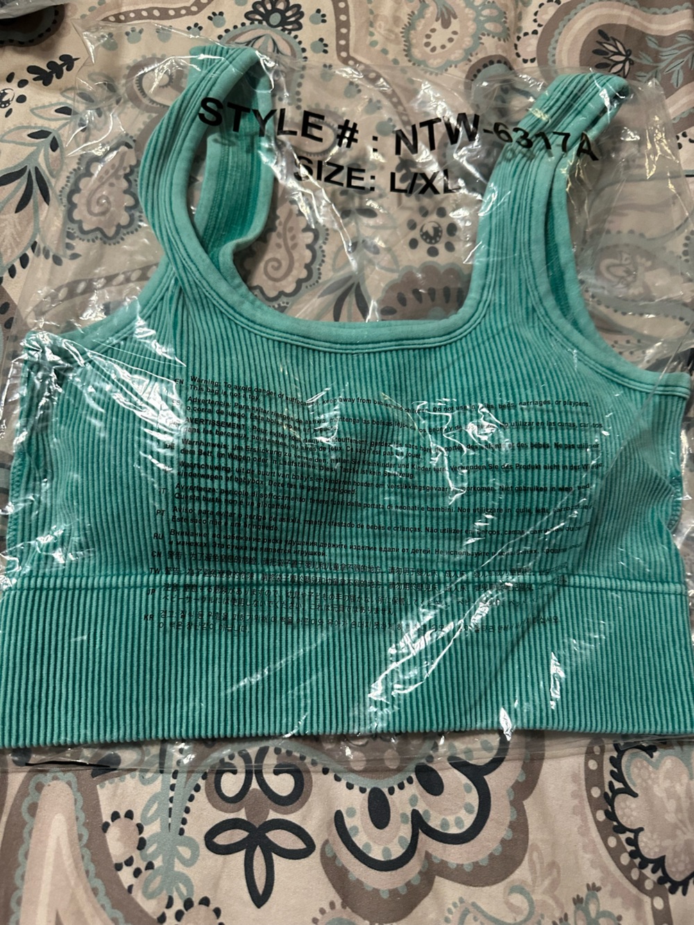 New Zenana Dark Green Washed Ribbed Cropped Bra Padded Tank Top L/XL